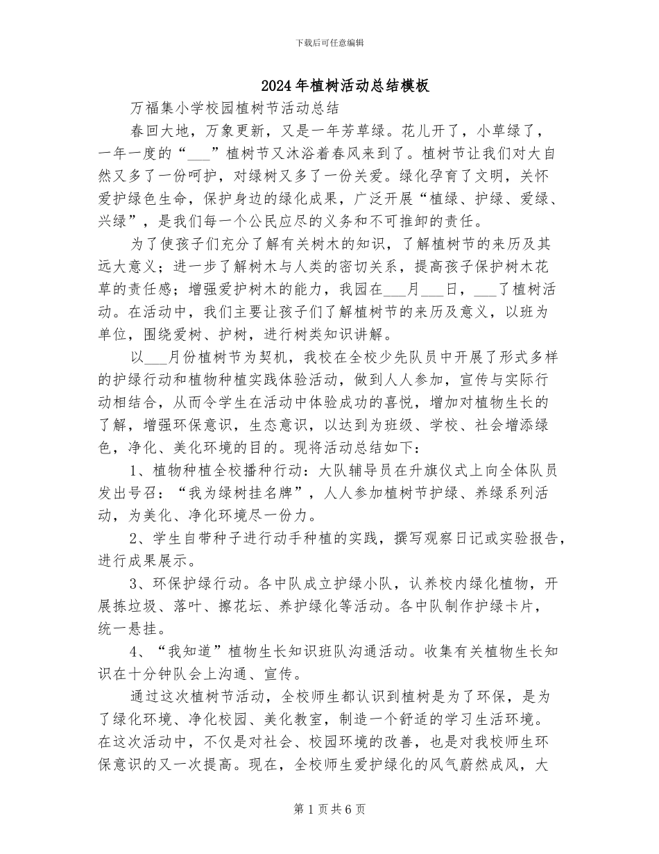 2024年植树活动总结模板_第1页