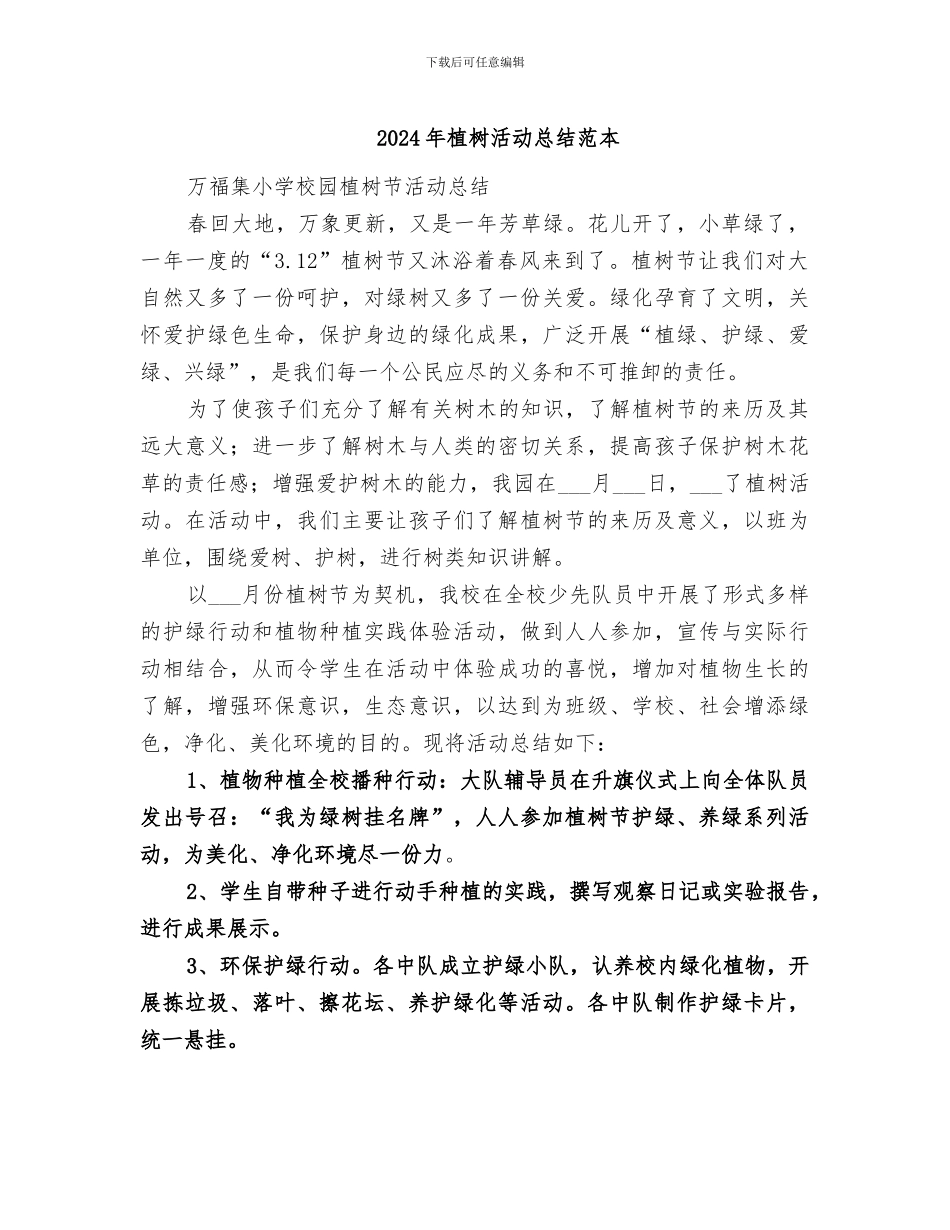 2024年植树活动总结范本_第1页