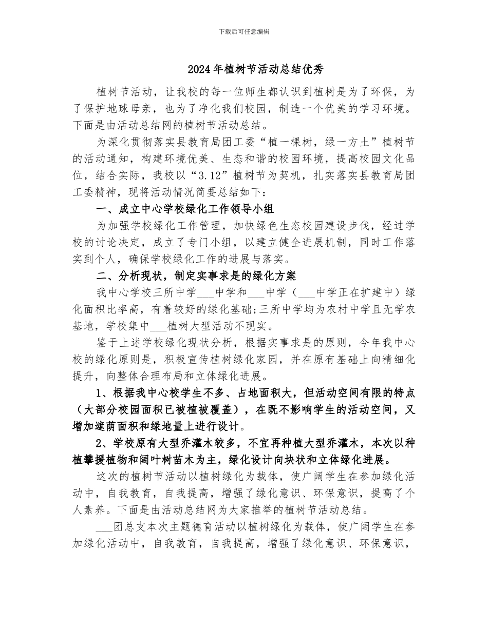 2024年植树节活动总结优秀_第1页