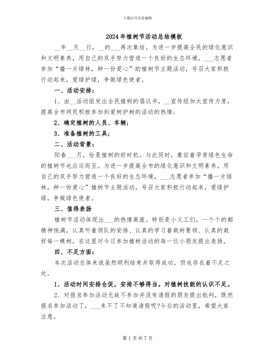 2024年植树节活动总结模板_第1页