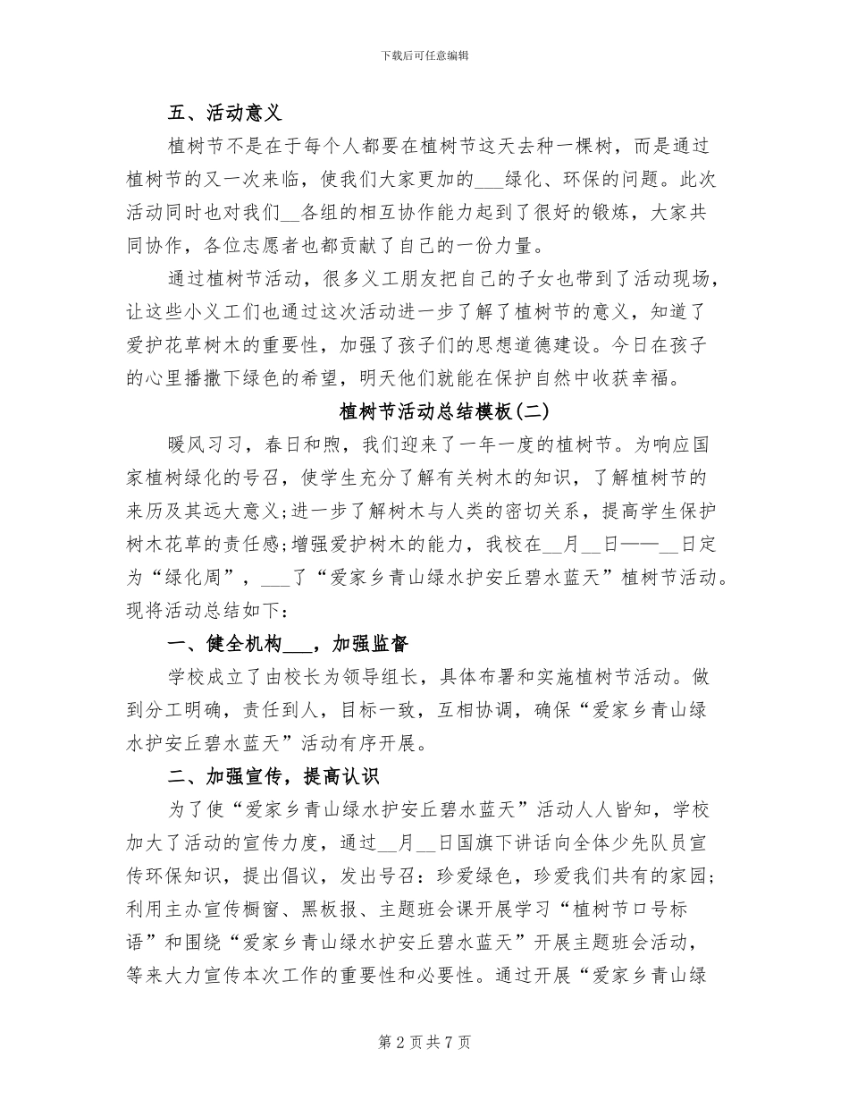2024年植树节活动总结模板_第2页