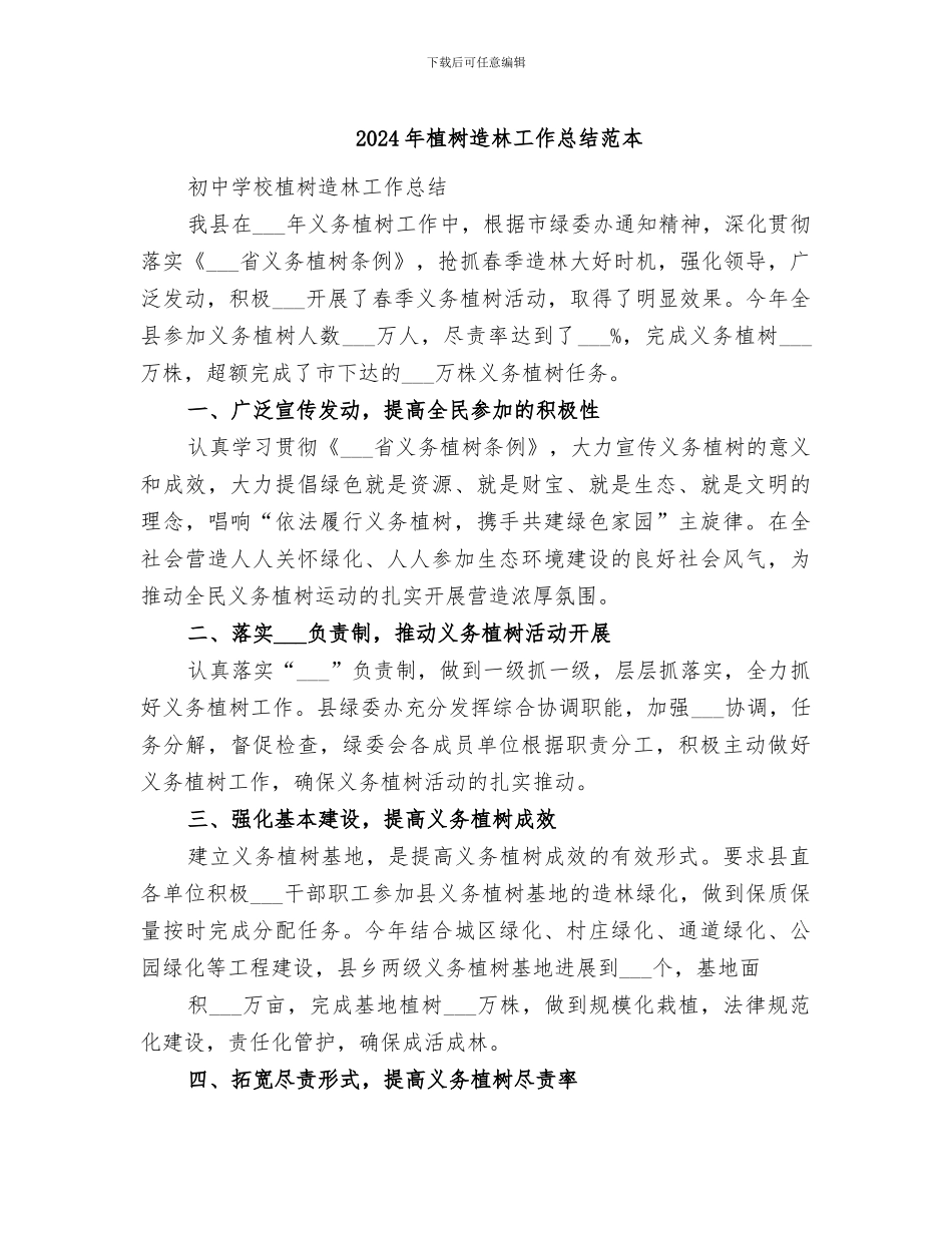 2024年植树造林工作总结范本_第1页