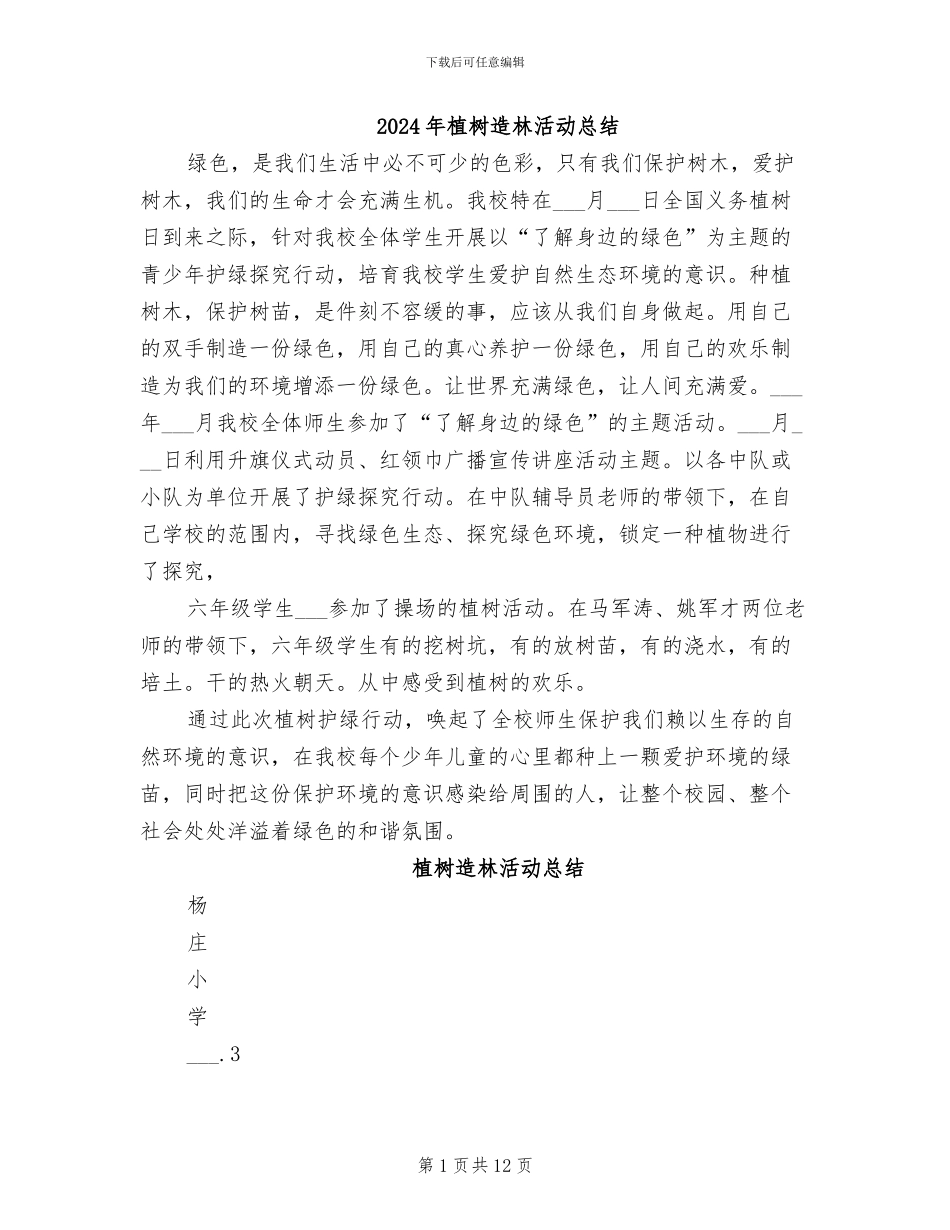 2024年植树造林活动总结_第1页