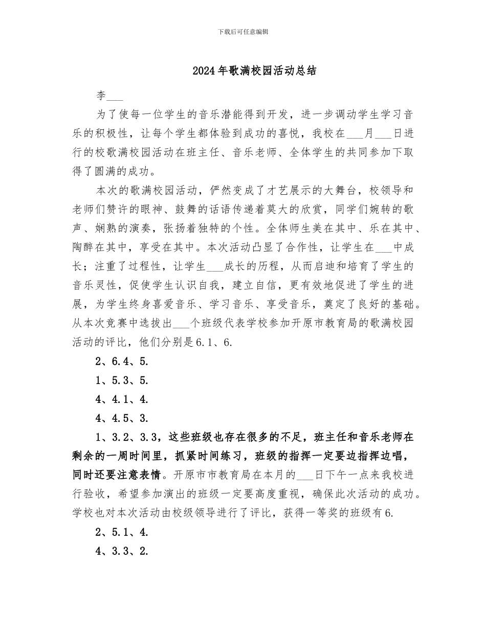 2024年歌满校园活动总结_第1页