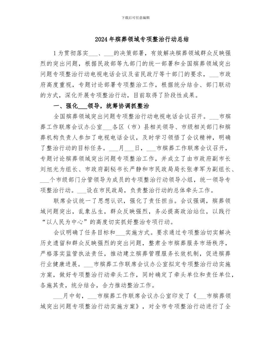 2024年殡葬领域专项整治行动总结_第1页