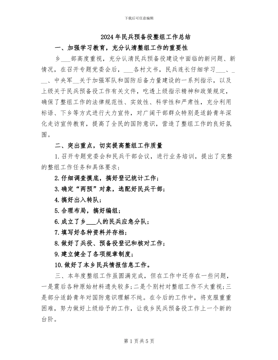 2024年民兵预备役整组工作总结_第1页