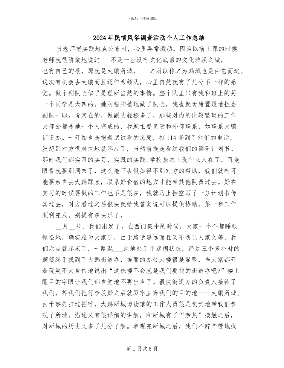 2024年民情风俗调查活动个人工作总结_第1页