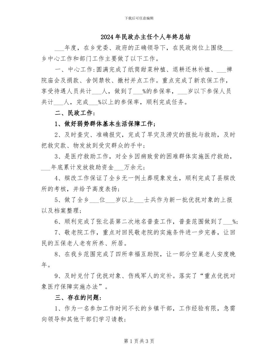 2024年民政办主任个人年终总结_第1页