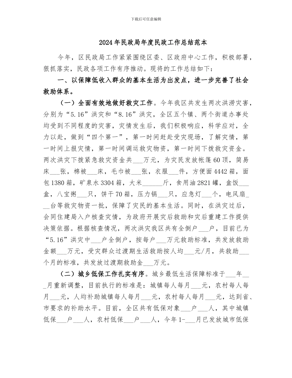 2024年民政局年度民政工作总结范本_第1页