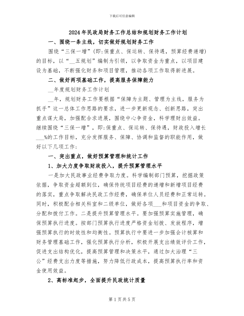 2024年民政局财务工作总结和规划财务工作计划_第1页