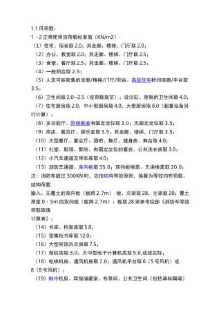 各类常用荷载标准值