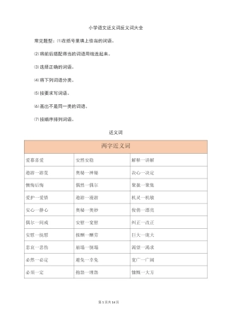 小学语文近义词 反义词大全