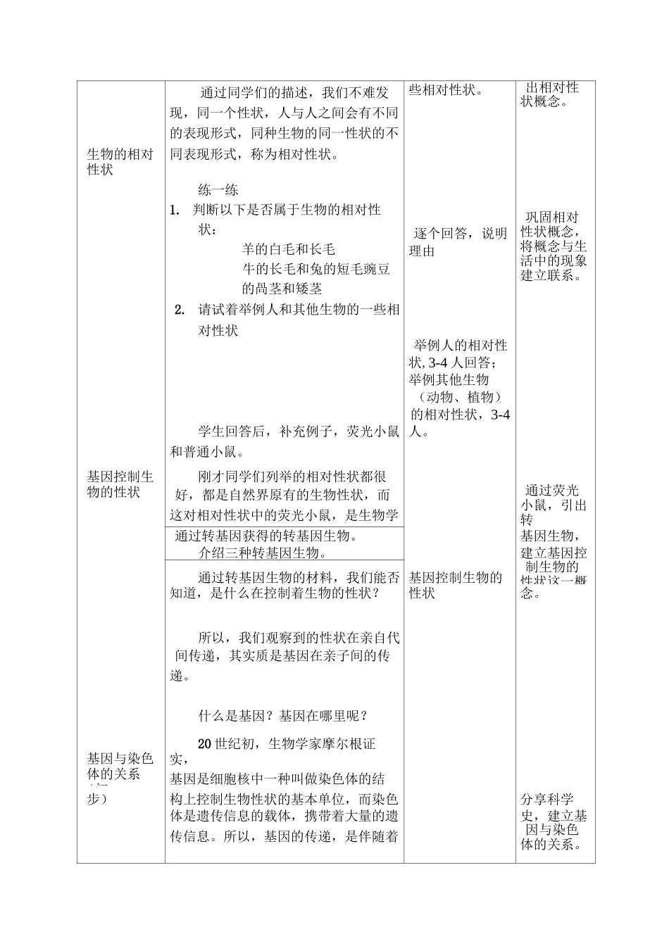 冀少版生物八年级下册：6.2.1.1 性状和性状的传递 教案设计_第3页