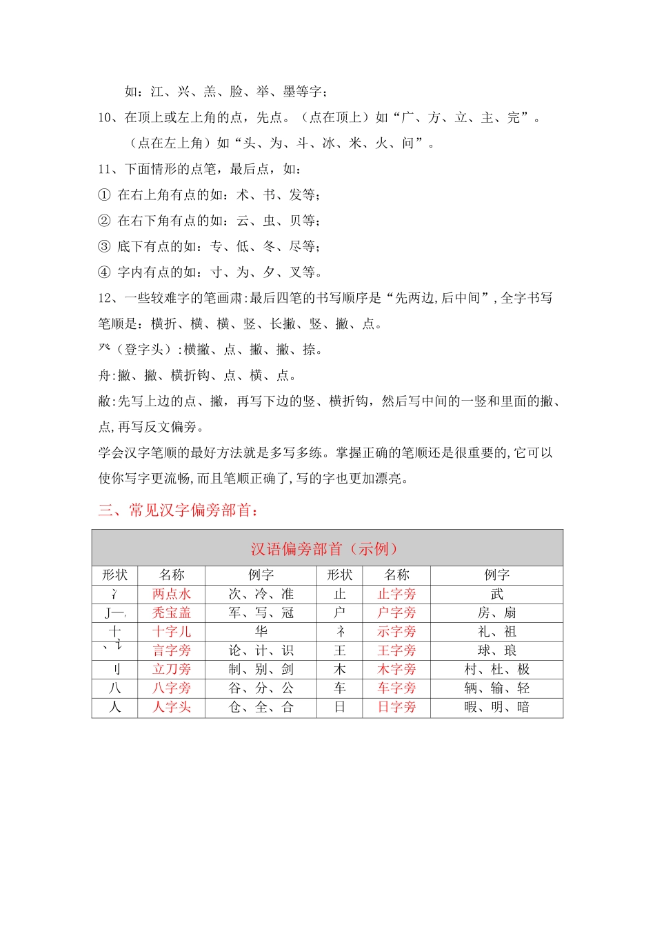 汉字笔画名称、笔顺规则、偏旁部首和间架结构_第3页