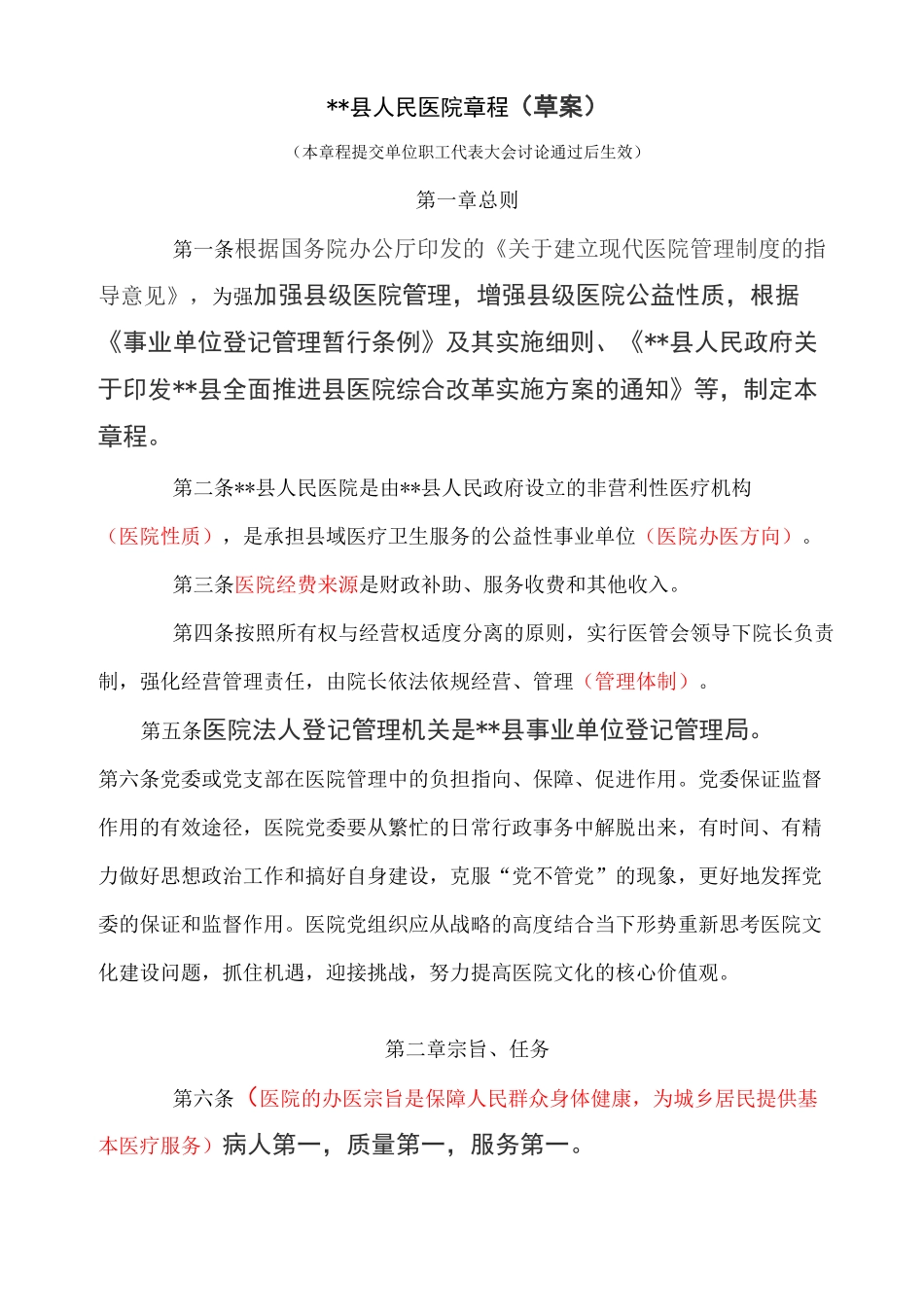 县人民医院章程草案_第1页