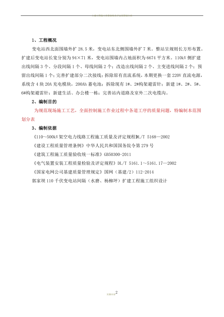 变电站土建工程施工质量验收及评定范围划分表_第2页
