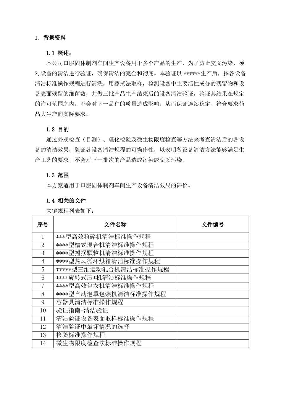 口服固体制剂车间生产设备清洁验证方案_第3页