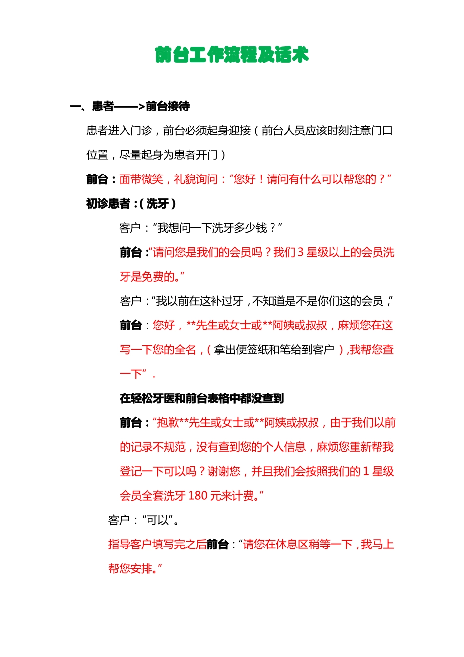 口腔牙科前台接诊谈话技巧_第1页