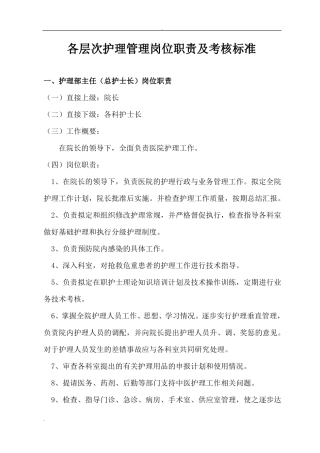 各层次护理管理岗位职责及考核标准