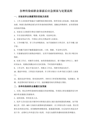 各种传染病职业暴露后应急预案与处置流程