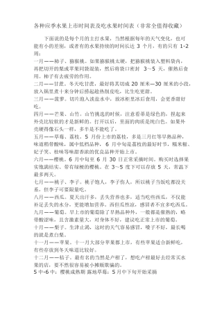 各种应季水果上时间表及吃水果时间表