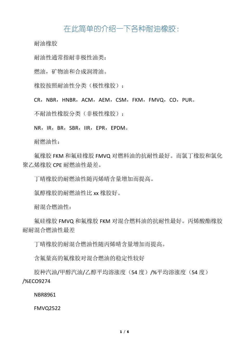 各种橡胶的耐油性_第1页