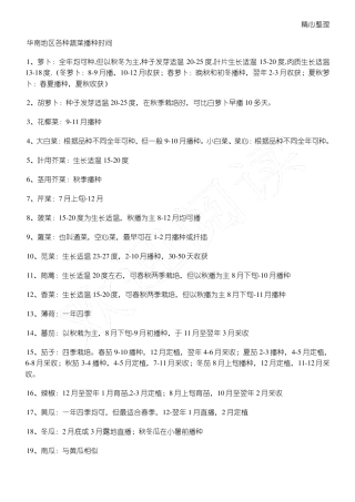 各种蔬菜播种时间