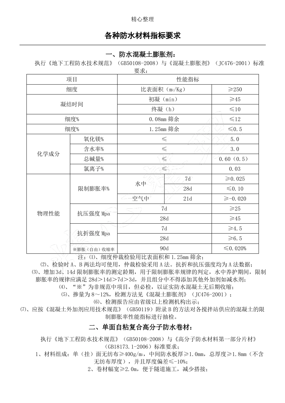 各种防水材料检测指标要求_第1页