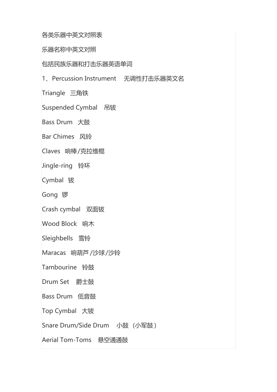 各类乐器中英文对照表_第1页