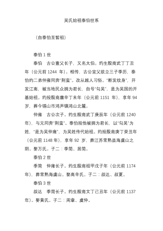 吴氏始祖泰伯世系