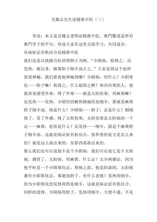 吴雄志先生论精准中医三