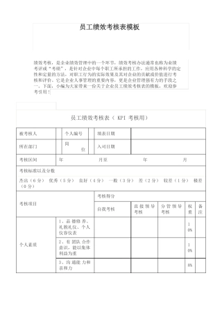 员工绩效考核表模板
