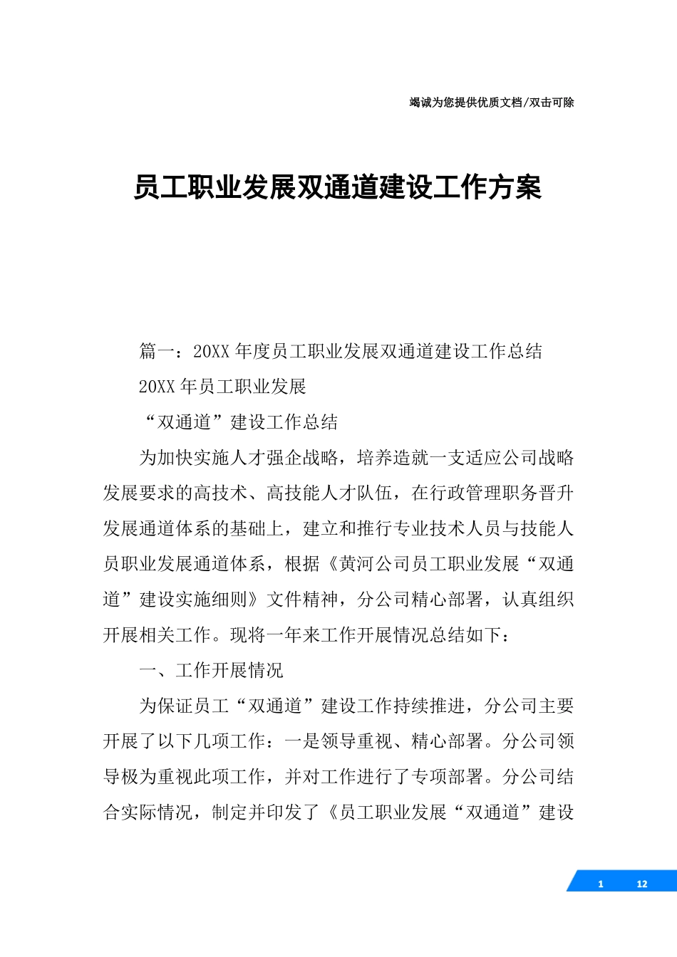 员工职业发展双通道建设工作方案_第1页