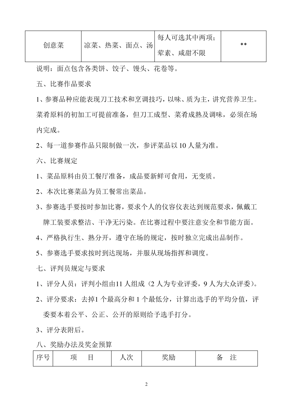 员工餐厨师操作技能比赛方案_第2页