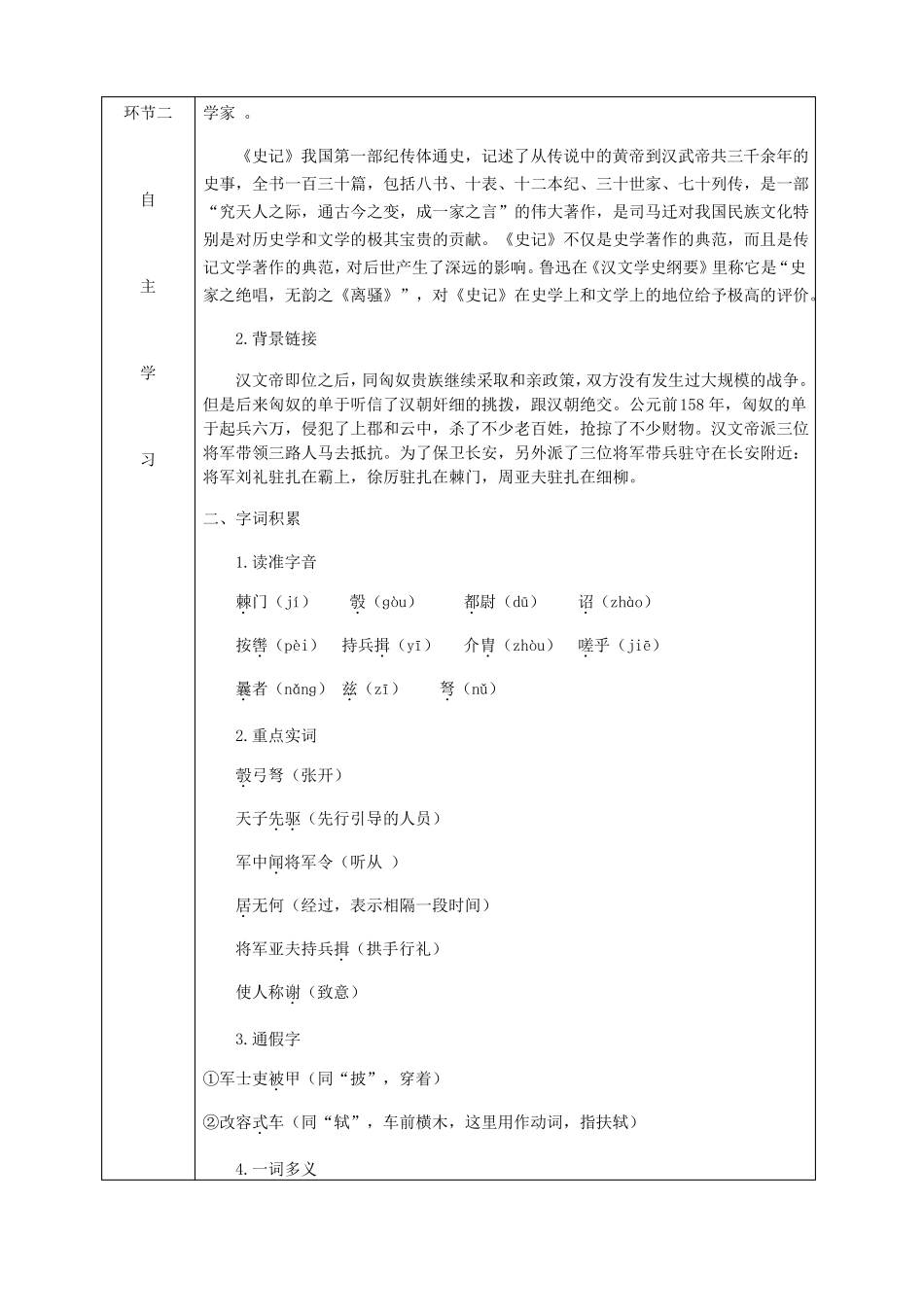 周亚夫军细柳教学设计表格_第2页