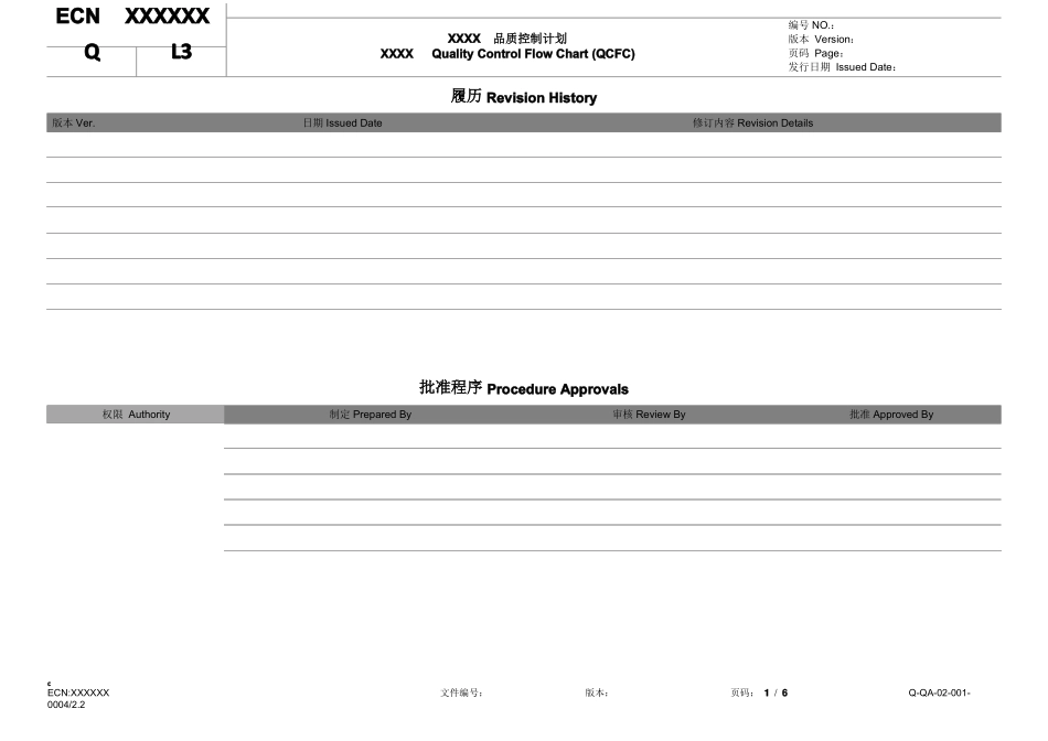 品质控制计划QCFC撰写模板_第1页