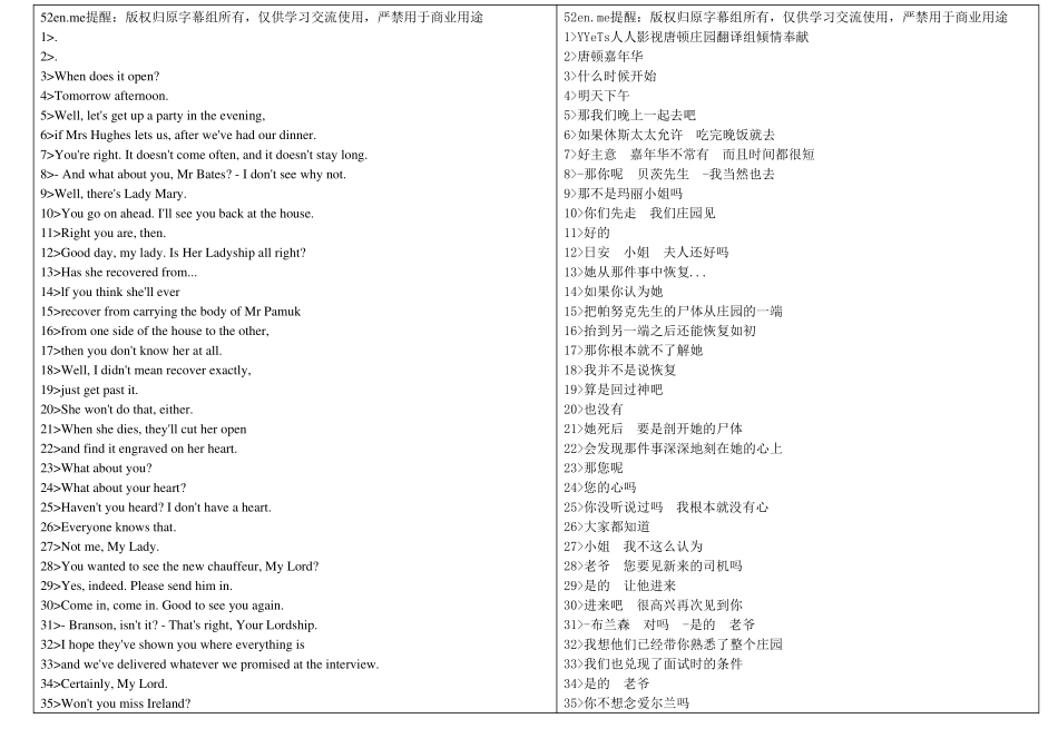 唐顿庄园中英字幕逐行对照第一季第四集_第1页