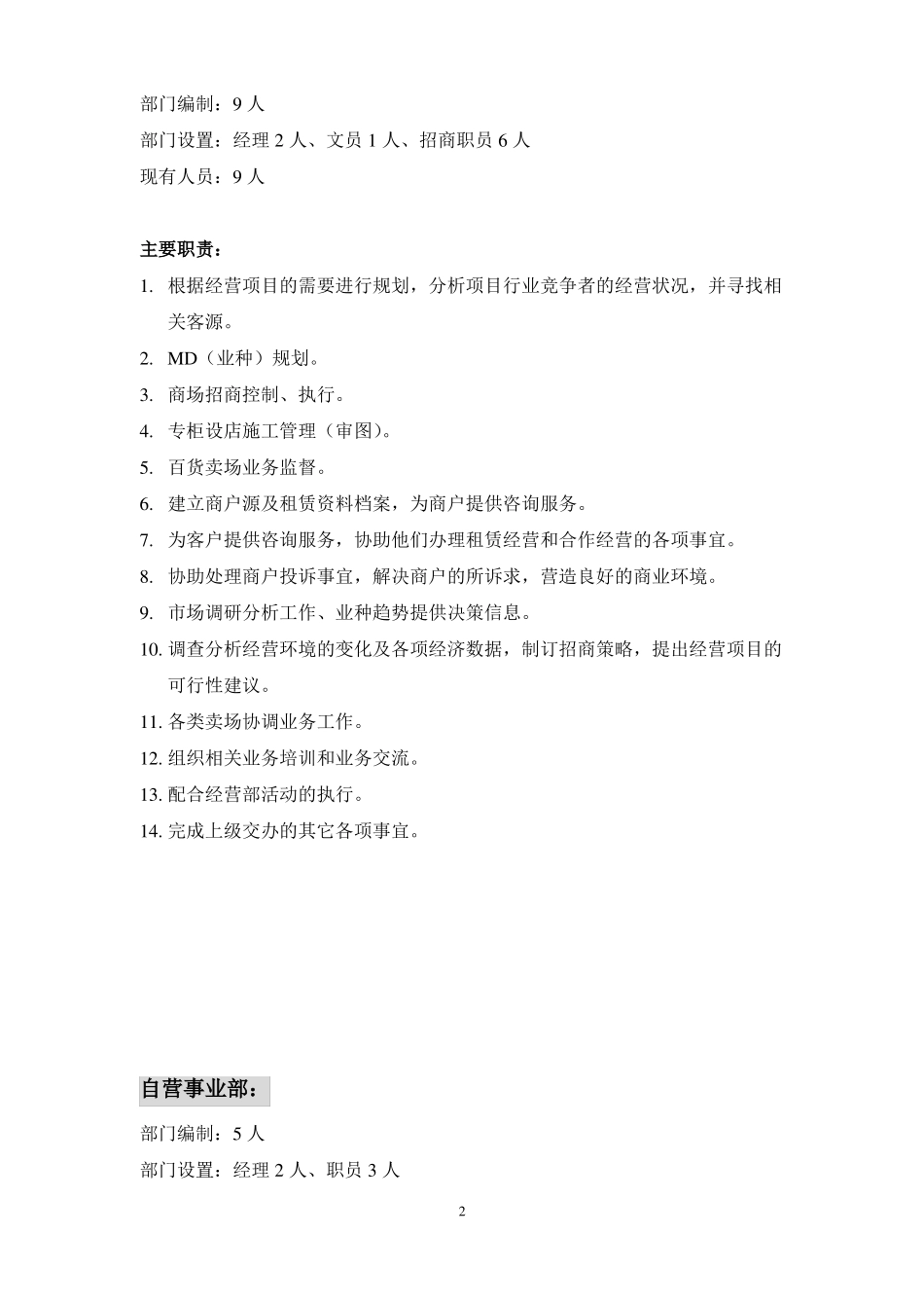 商业管理公司各部门工作职责_第2页