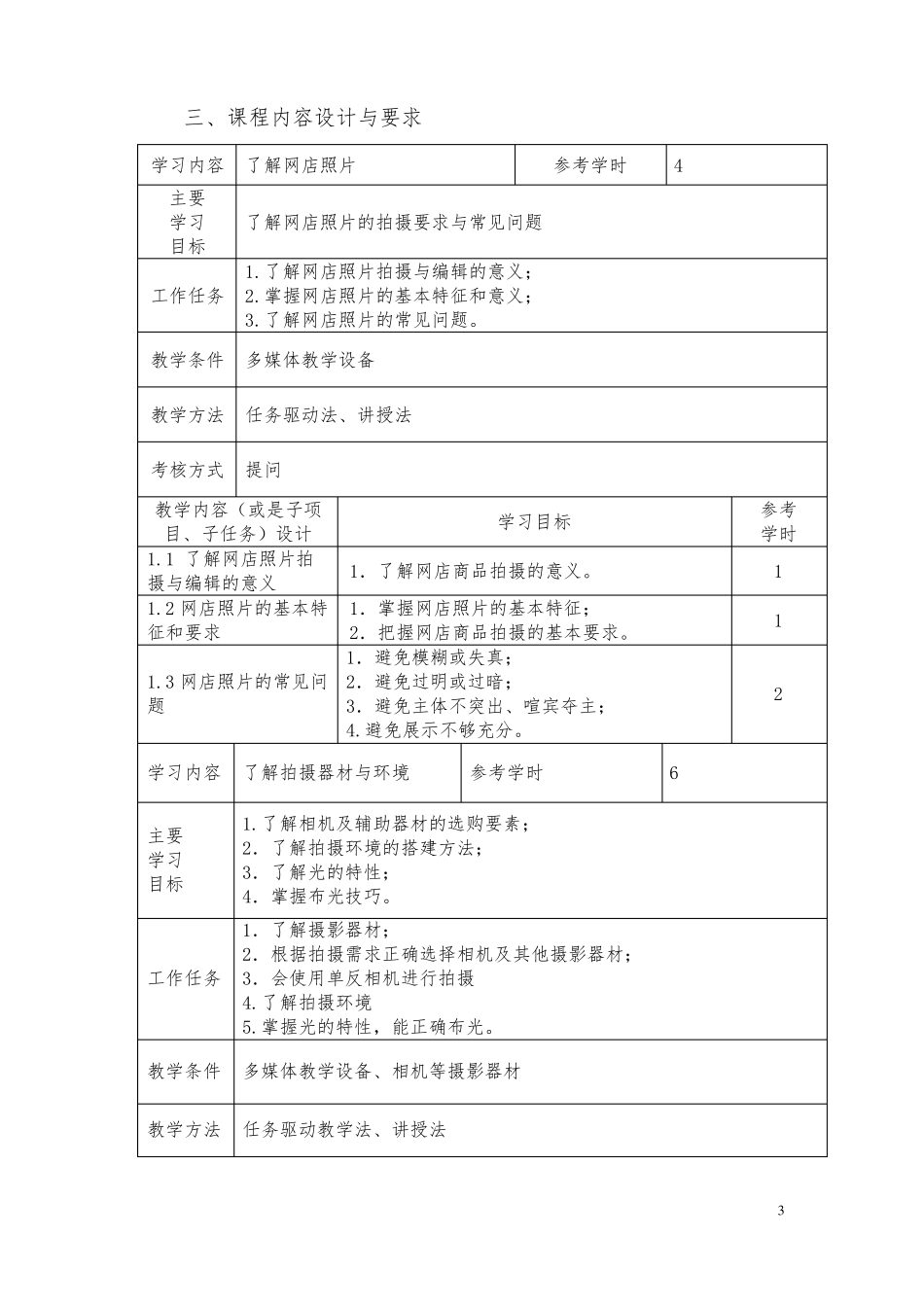 商品图片拍摄与处理课程标准_第3页