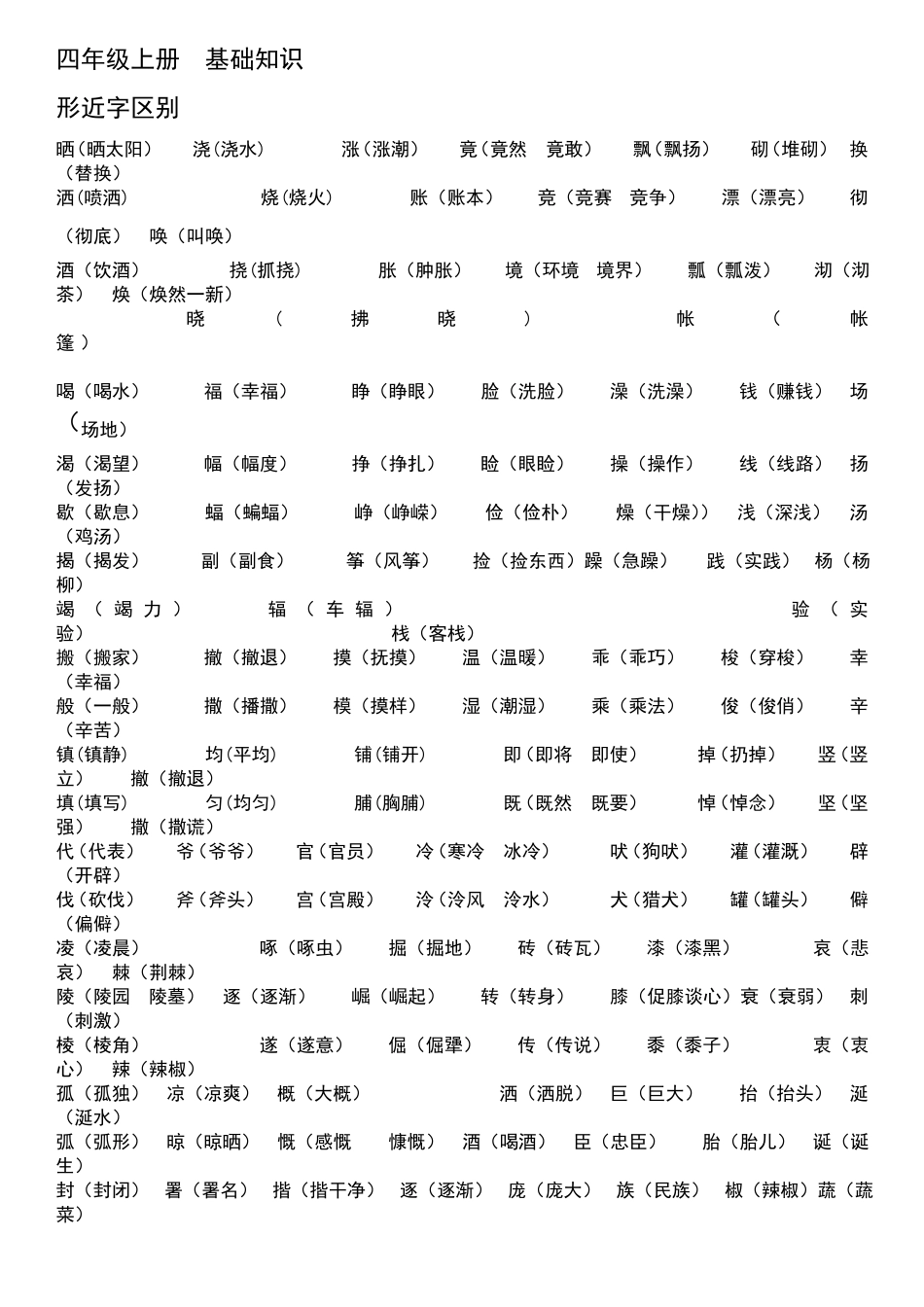 四年级形近字,同音字,同义词,近义词,反义词汇总_第1页