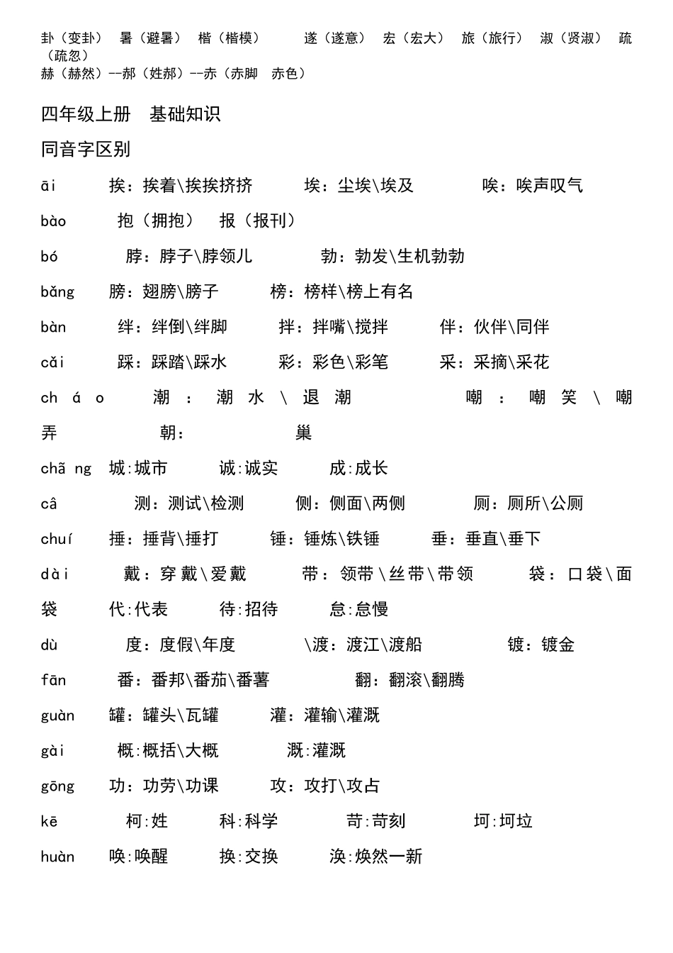 四年级形近字,同音字,同义词,近义词,反义词汇总_第2页
