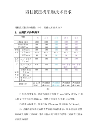 四柱液压机技术要求-V2