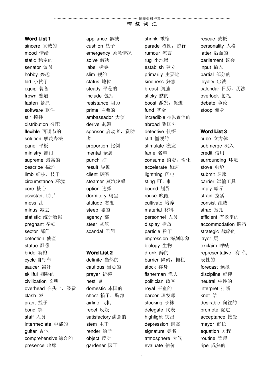 四级词汇乱序版精编版_第1页