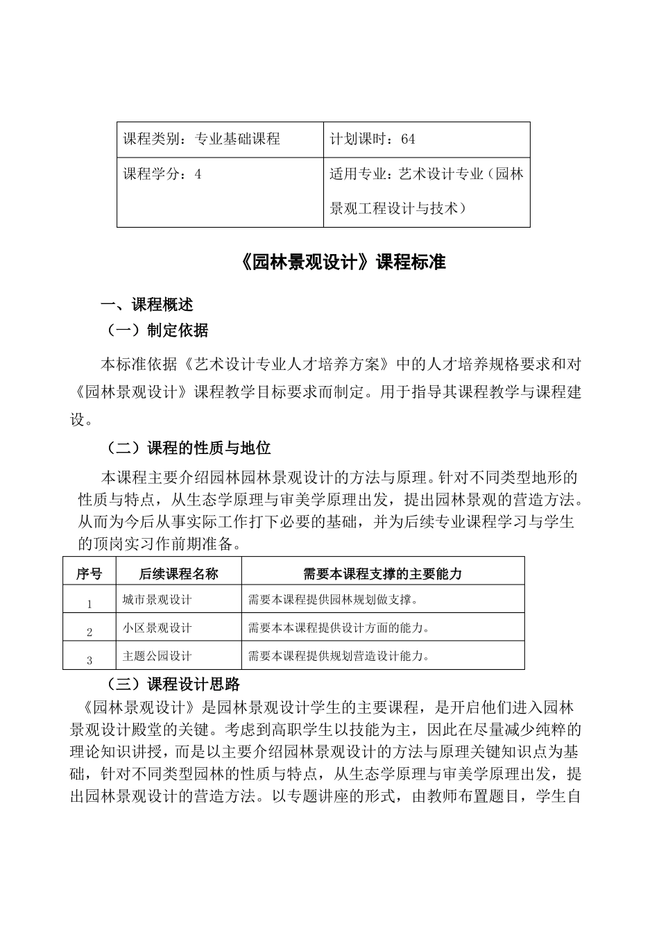 园林景观设计课程标准_第1页