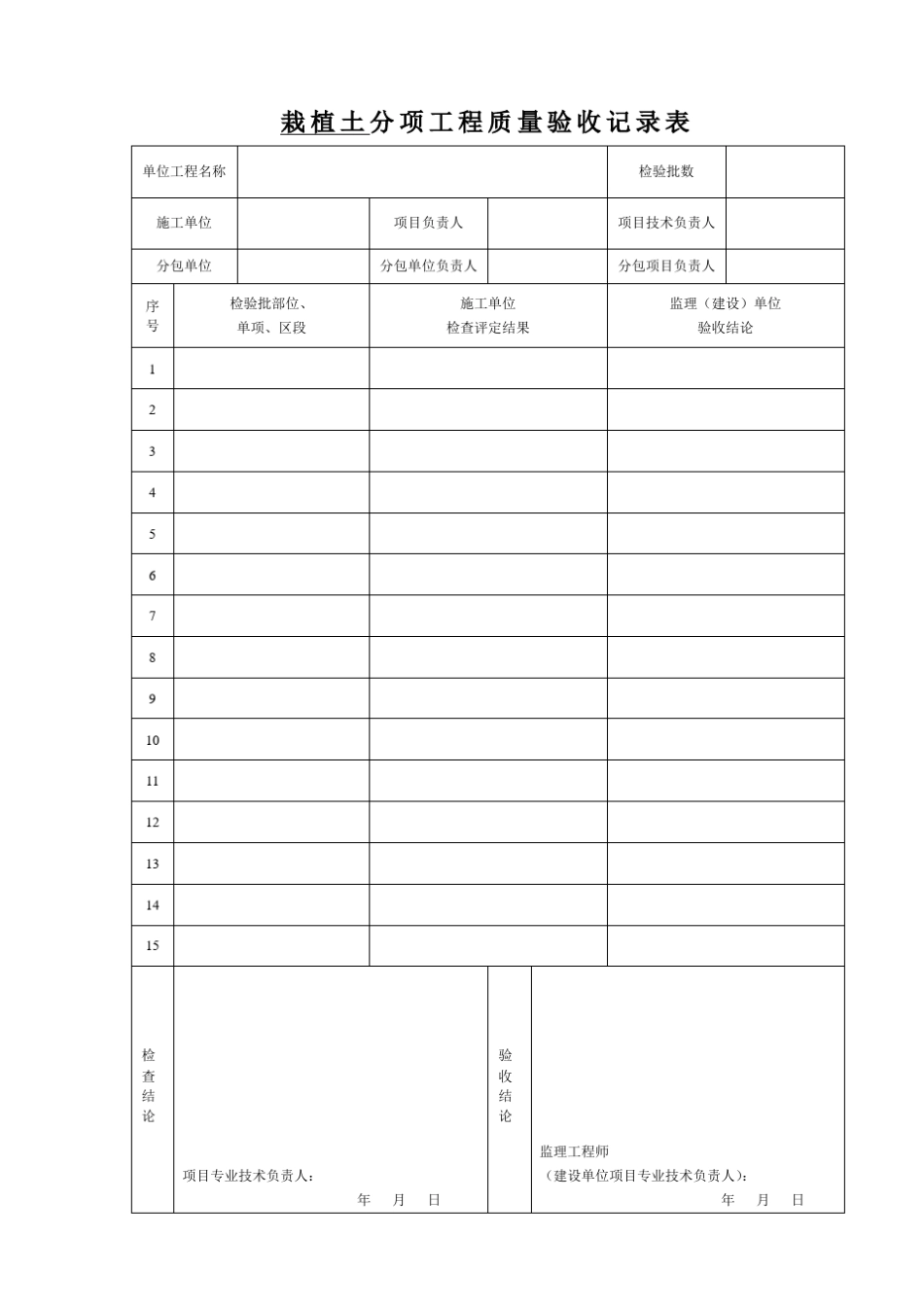 园林绿化工程分项工程质量验收记录表_第1页