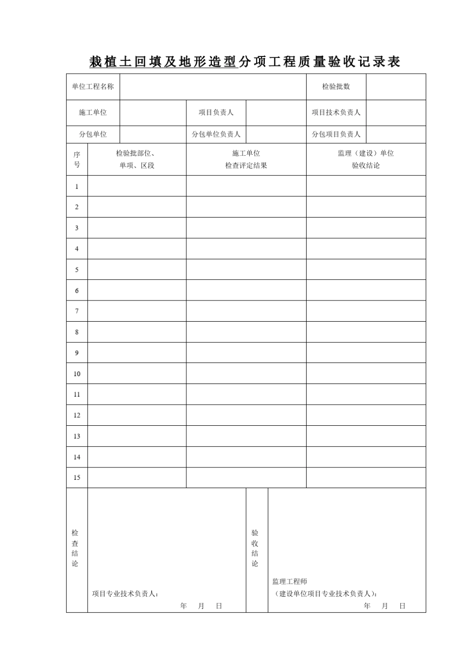 园林绿化工程分项工程质量验收记录表_第3页