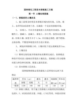 园林绿化工程苗木移植施工方案