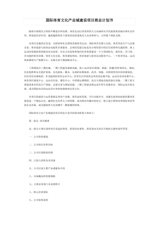 国际体育文化产业项目商业计划书