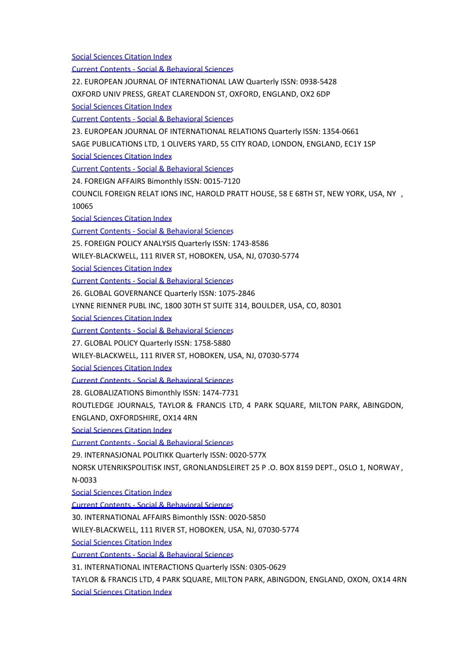 国际关系类SSCI期刊列表_第3页