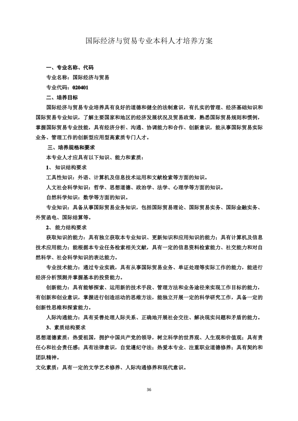 国际经济与贸易专业本科人才培养方案_第1页